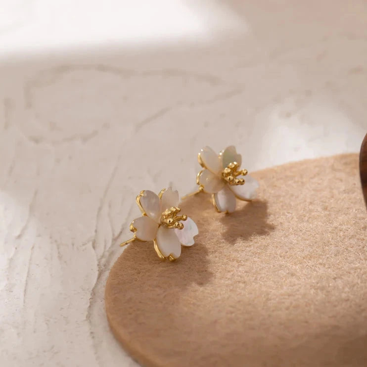 Sakura Natural Shell Flower Stud