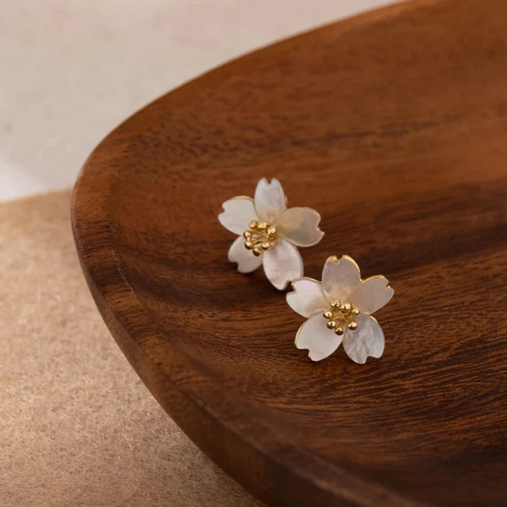 Sakura Natural Shell Flower Stud