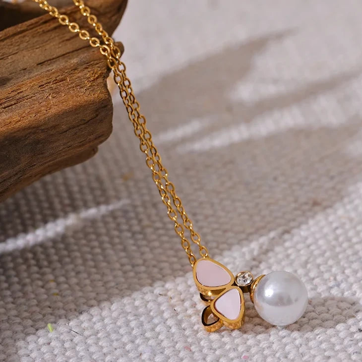 Korean Elegance Butterfly Pearl Pendant