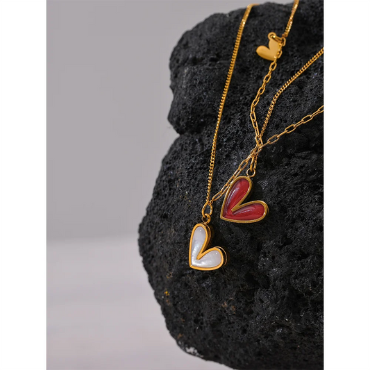 Crimson Heart Shell Pendant Necklace