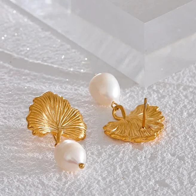 Ginkgo Pearl Drop Earrings