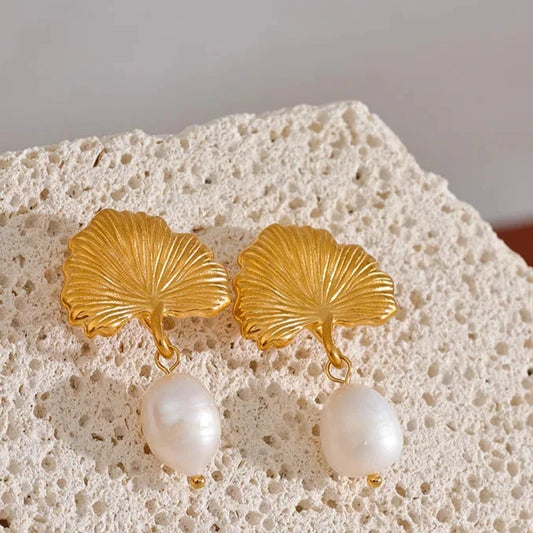 Ginkgo Pearl Drop Earrings