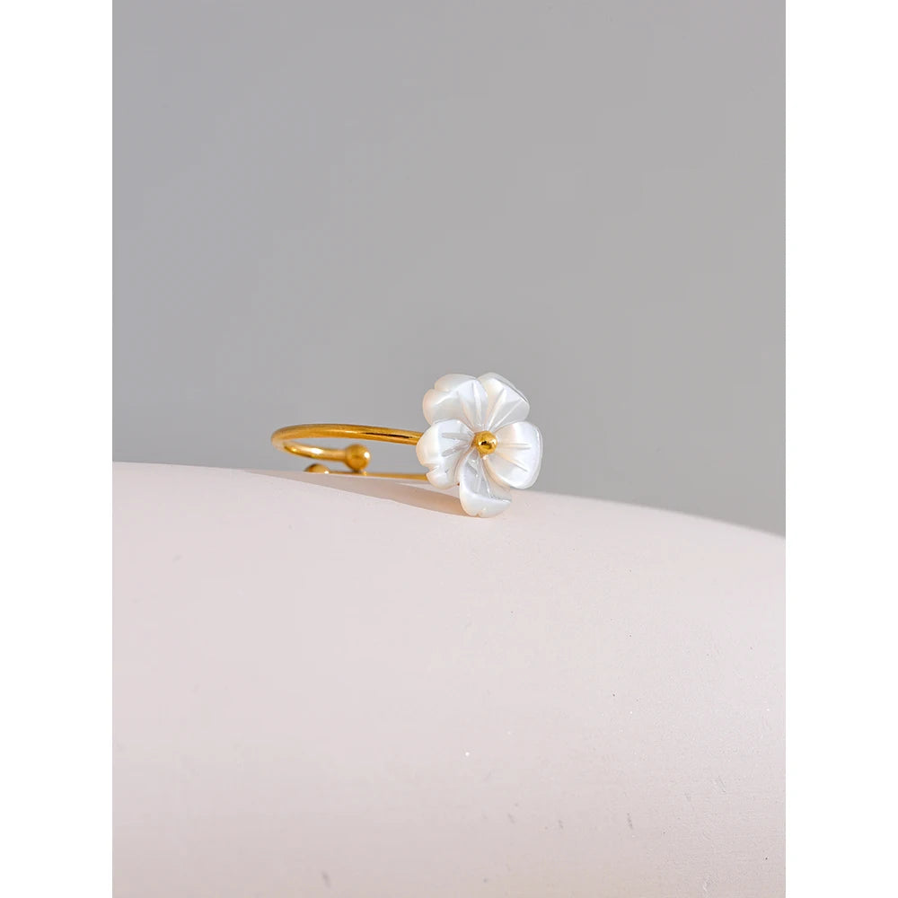 Korean Style Sweet Natural Shell Flower Adjustable Open Ring