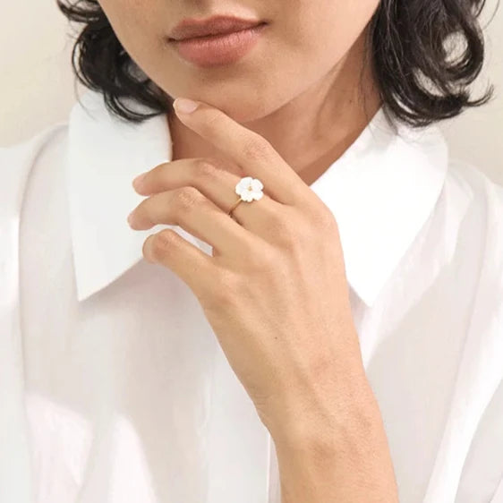 Korean Style Sweet Natural Shell Flower Adjustable Open Ring